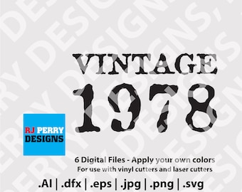 Vintage 1978 / Etiqueta retro / Año de nacimiento / svg / eps / png / ai / dxf / Archivos de corte digital