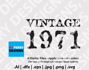 Vintage 1971 / Etiqueta retro / Año de nacimiento / svg / eps / png / ai / dxf / Archivos de corte digital