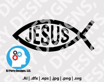 Logotipo del pez de Jesús / Calcomanía cristiana SVG, PNG, EPS (Archivos digitales)