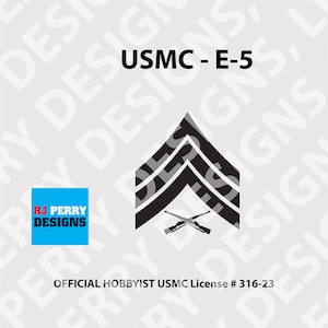 USMC E-5 | Sergeant | Enlisted | Marine Corp Sergeant | Rank Insignia | Vinyl Decal | Official Hobbyist USMC License | Multiple Colors/Sizes