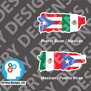 Puerto Rican - Mexican Flag Map | Puerto Rican Map| Vinyl Sticker | Color Sticker |For Windows, Cars, Trucks, and more!