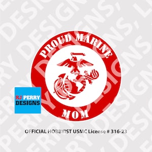 US Marine Corps | Proud Marine Mom Round | Official Hobbyist USMC License | Solid Round Logo | Vinyl sticker | Multiple Sizes