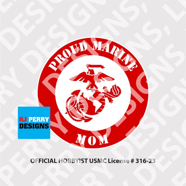 US Marine Corps | Proud Marine Mom Round | Official Hobbyist USMC License | Solid Round Logo | Vinyl sticker | Multiple Sizes