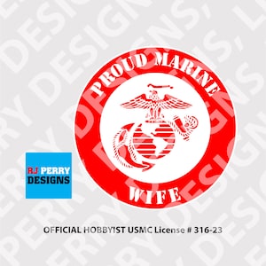 US Marine Corps | Proud Marine Wife Round | Official Hobbyist USMC License | Solid Round Logo | Vinyl sticker | Multiple Sizes