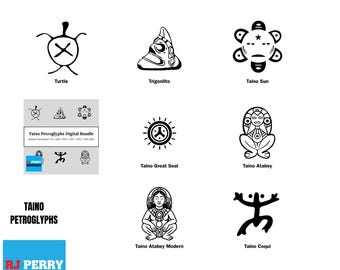 Paquete de archivos SVG de petroglifos taínos: símbolos indígenas puertorriqueños (archivos de corte digital)