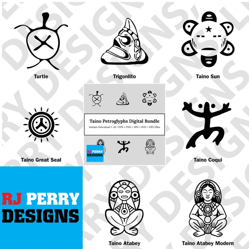 Puerto Rico Native Language Taino Petroglyphs SVG Pack: Puerto Rican Indigenous Symbols (digital ...