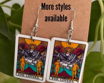 Tarot Card Dangle Earrings | Card Earrings | Tarot Earrings | The Moon | The Sun | The Lovers | The Star | Fun Earrings