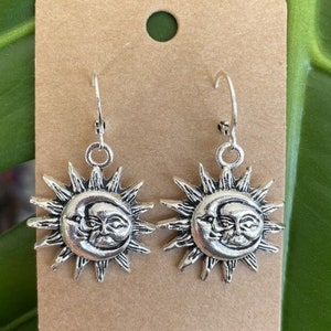 Sun and Moon Huggie Earrings, Sun Moon Earrings