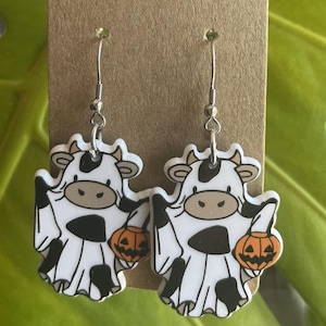 Cow Ghost Halloween Earrings | Cow Earrings | Halloween Earrings | Fun Earrings | Spooky Earrings | Unique Earrings | Ghost Earrings