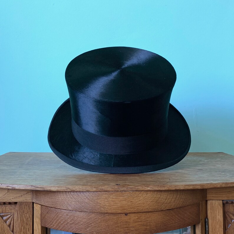 Antique Top Hat With Leather Hat Case Size 535cm Etsy