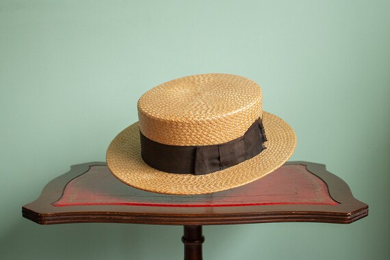 Early 1920 s Straw Boater Hat Size 55cm Etsy Canada