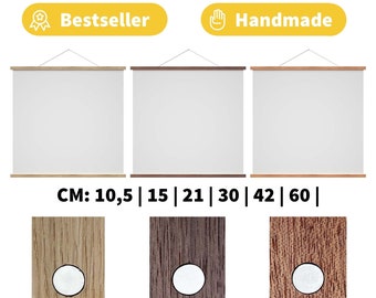 Magnetic Poster Strip Wood Poster Rail 4"-16" -  10,5 - 60 cm Poster Hanger for Pictures and Posters in Various Sizes Oak, Mahogany, Walnut