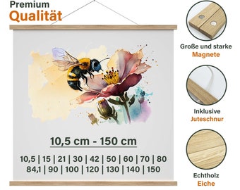 Listón portapósteres magnético de madera de roble hecho a mano - Para formato DIN - Soporte de póster desde 10,5 hasta 150 cm