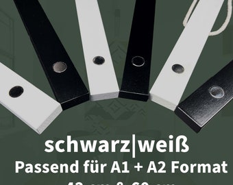 Posterleiste schwarz weiß lackiert - Buchenholz -  Magnetisch - Farbe schwarz weiß lackiert - 42 cm - 60 cm - Handgemachte Posterleiste