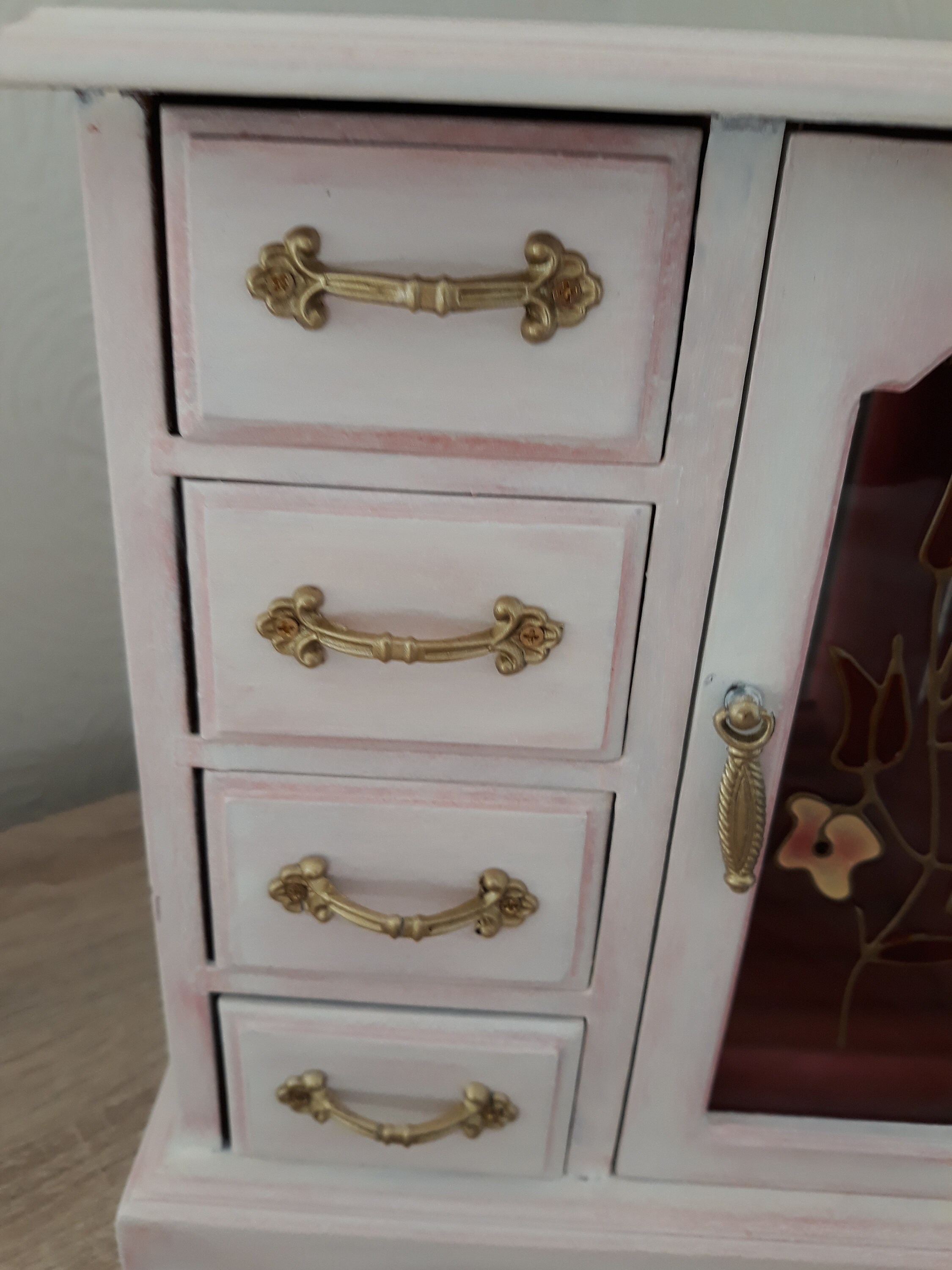 Vintage Wooden Wardrobe Style Jewellery Box with Stained Glass Etsy