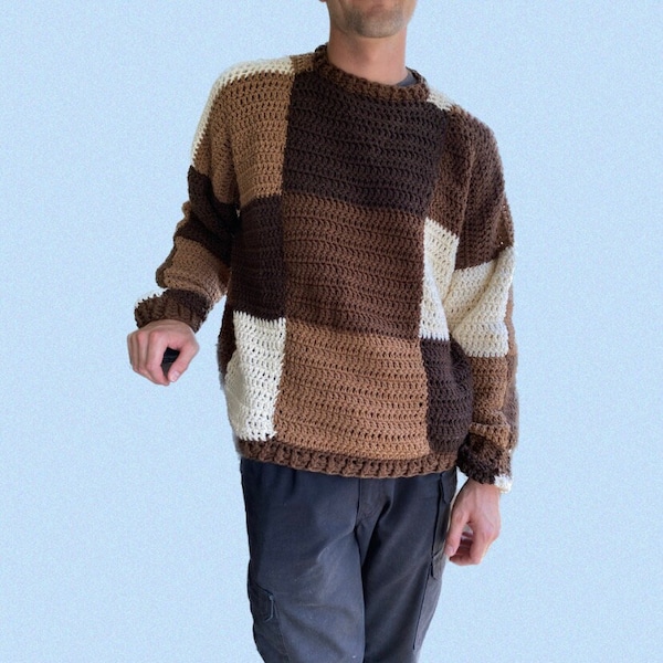 crochet sweater pattern, checkered crochet sweater pattern, unisex crochet pattern, unisex crochet sweater, unisex sweater crochet pattern