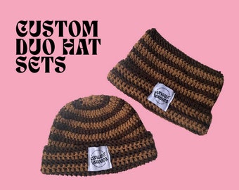 custom duo hat set order, custom hat, couples hat, besites hat