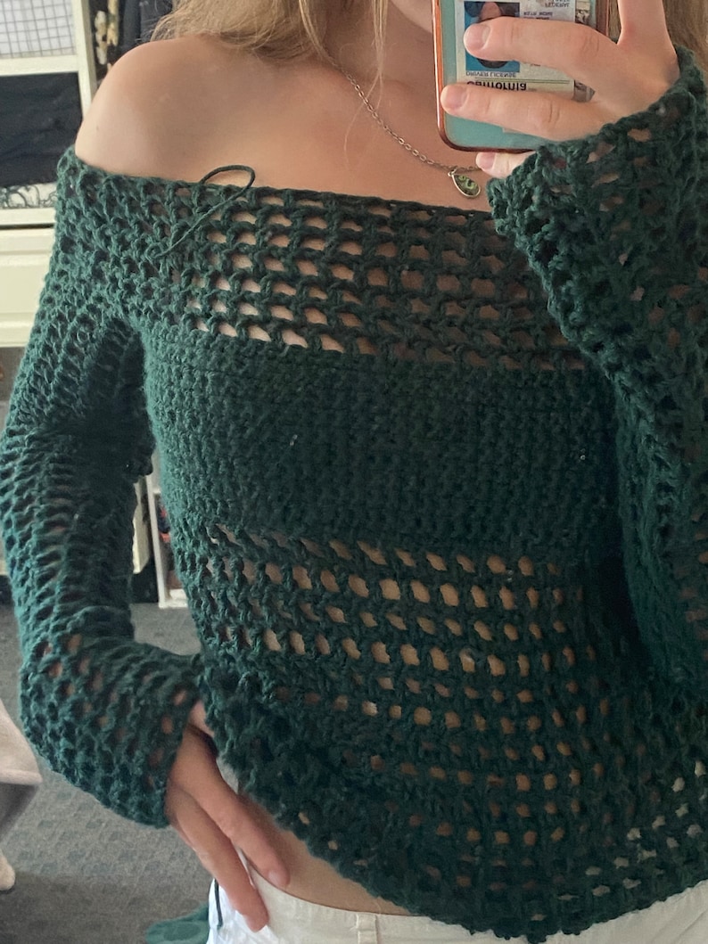 off the shoulder crochet sweater, crochet block sweater. crochet sweater pattern image 2