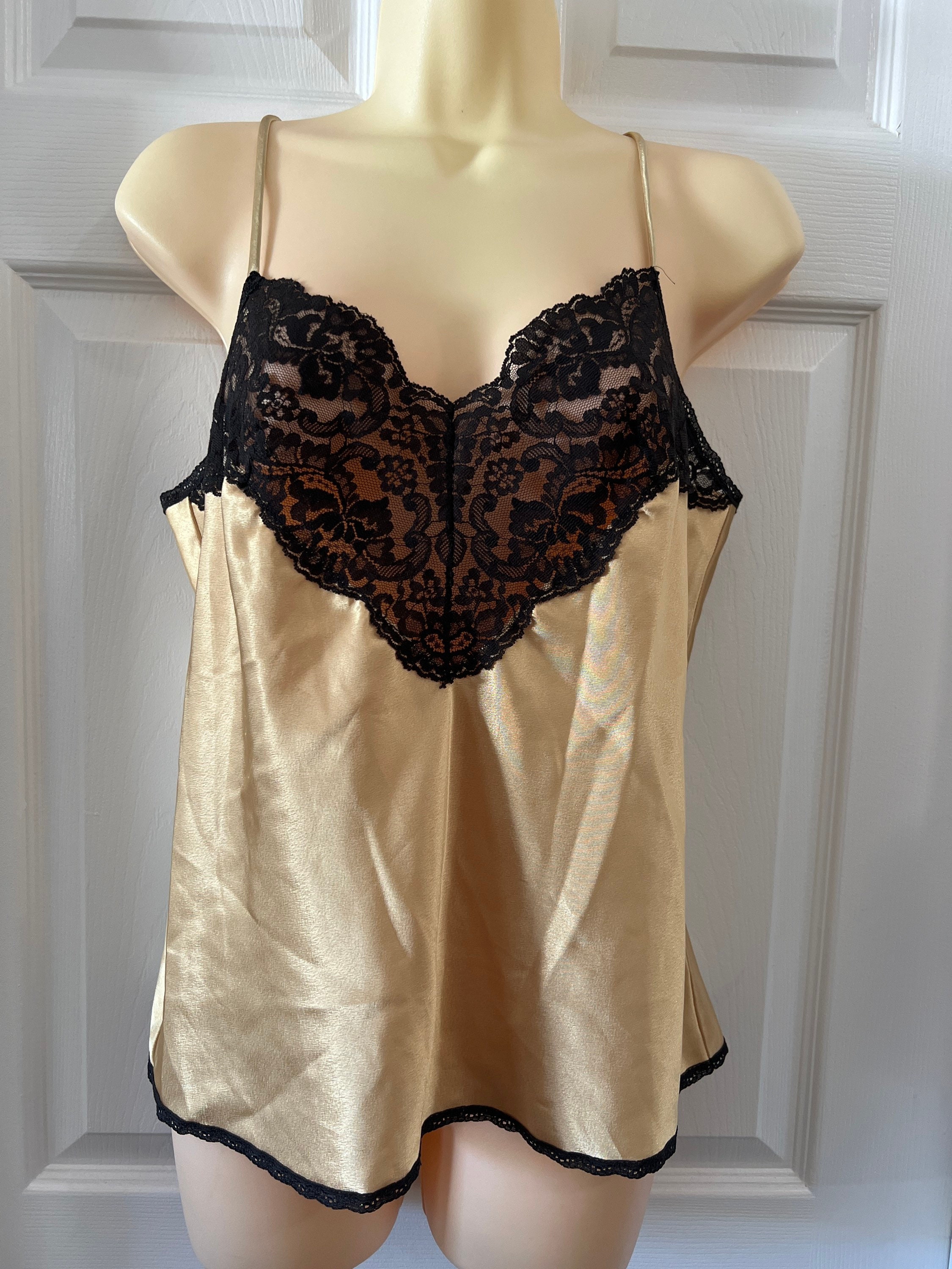 Vintage Vanity Fair Gold Lace Trimmed Camisole Top Size 36 