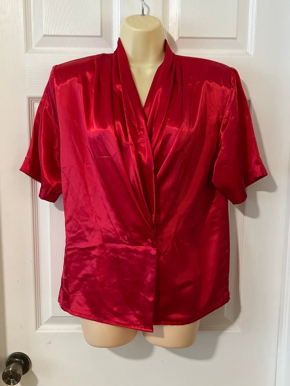Vintage Red Satin Charmeuse Blouse by Impressions 
