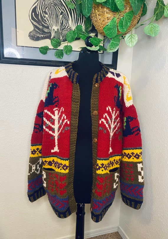 Vintage 1970's horse hand knit cardigan - image 1