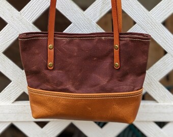 Leather and waxed canvas tote bag - small