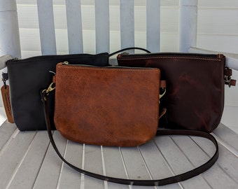 Zippered leather cross body bag