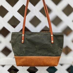 Leather and waxed canvas tote - medium