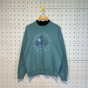 Vintage 90s Morning Sun Sweatshirt Morning Sun Crewneck Morning Sun Sweater Big Print Medium Size Green