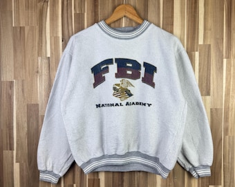 Vintage FBI National Academy Sweatshirt / Crewneck / Jumper Vintage 90s  Federal Bureau Of Investigations Mens Size Small Like Medium Gray