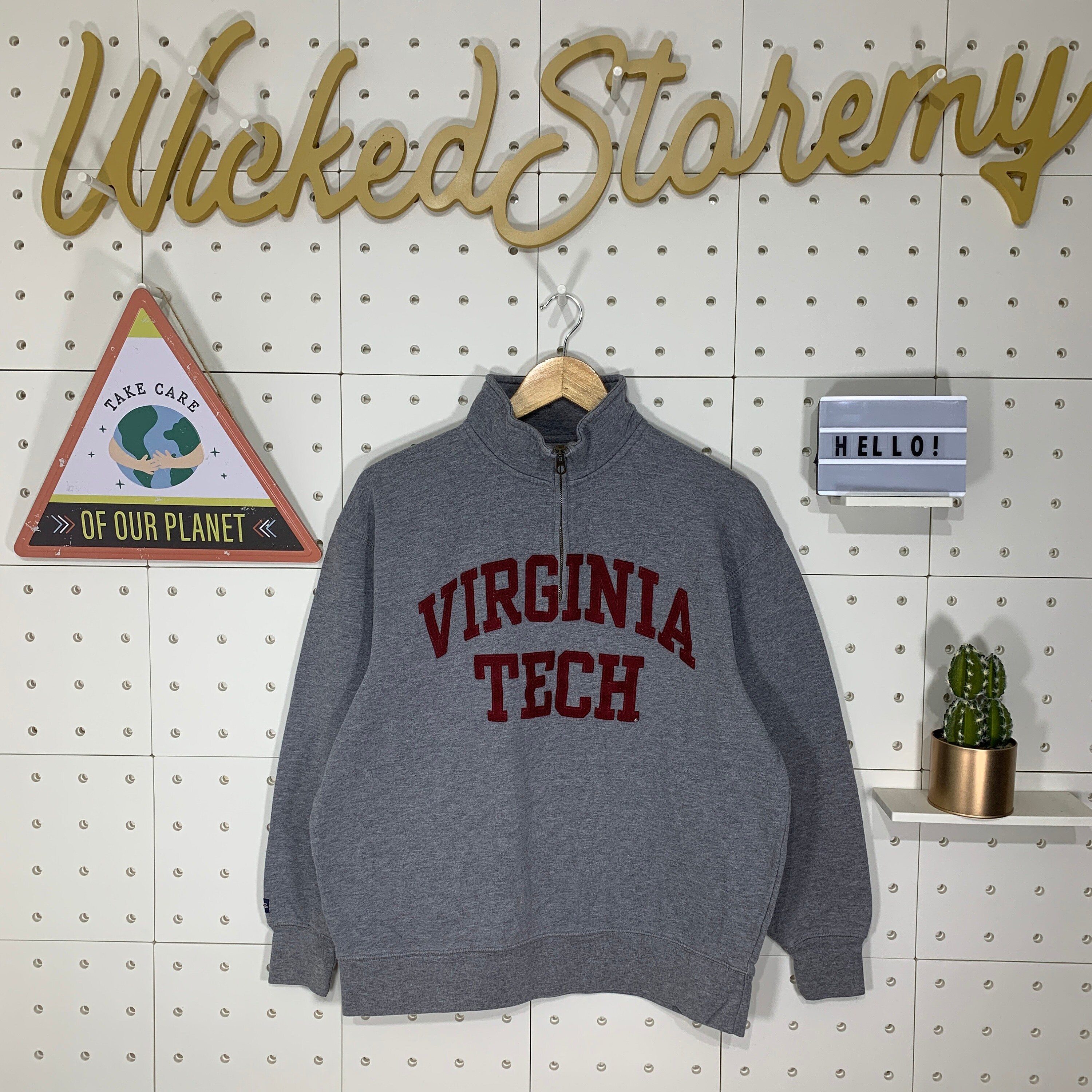 Vintage 90s Hookies Virginia Tech University Sweatshirt University Virginia Crewneck Virginia Sweater Virginia University Logo Grey Large