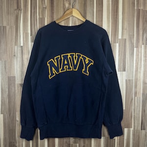 Vintage 90&#39;s Pro Weave United State Navy Pullover Jumper XLarge USN Academy Sweatshirt Canada Crewneck Blue Sweater Small