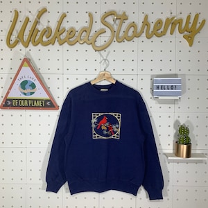 Vintage 90s Bird Crewneck Sweatshirt Peanut Butter Jelly Usa Vintage Jumper Sparrow Chickadee Sweater Bird Pullover size Medium Blue Colour