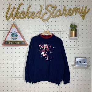 Vintage 90s Morning Sun Summer Sweatshirt Morning Sun Flower Crewneck Morning Sun Pullover Morning Sun Jumper Big Print 2Xlarge Size Blue
