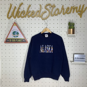 Vintage 90s Alaska Sweatshirt Alaska Crewneck Vintage Alaska Sweater Vintage Pullover  Big Print Medium Size Colour Blue