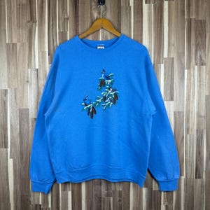 Vintage 90s Bird Sweatshirt Morning Sun Crewneck Whitetail Morning Sun Pullover Morning Sun Jumper Big Print Large Size Biru Colour