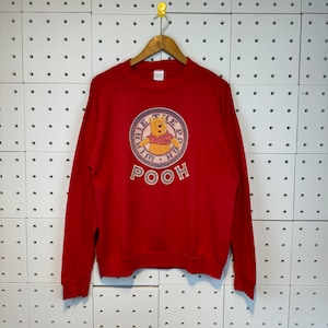 Vintage 90s Distressed Winnie The Pooh Sweatshirt Pooh Crewneck Walt Disney Pooh Sweater Pullover Piglet Tigger Print Logo Size Medium Red