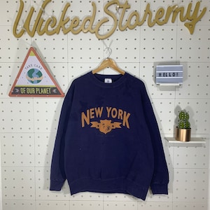 Vintage 90s New York Sweatshirt New York Crewneck New York Sweater New York New York Print Logo Blue Size XLarge