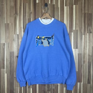 Vintage 90s Bird Sweatshirt Morning Sun Crewneck Whitetail Morning Sun Pullover Morning Sun Jumper Big Print Large Size Biru Colour