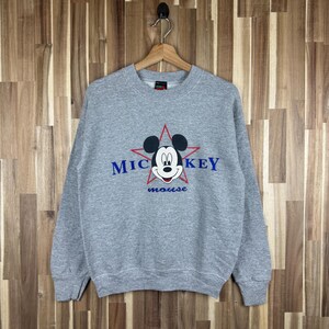 Vintage 90s Mickey Mouse  Sweatshirt Crewneck Disney Mickey Mouse Sweater Mickey Mouse Cartoon Jumper Gray Size Small