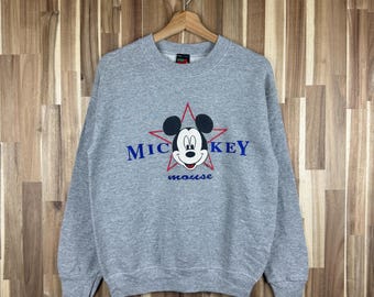 Sudadera vintage de Mickey Mouse de los años 90 con cuello redondo, suéter de Mickey Mouse de Disney, jersey de dibujos animados de Mickey Mouse, gris, talla pequeña