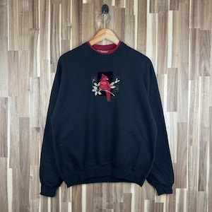Vintage 90s Bird Crewneck Sweatshirt Cotton Grove Usa Vintage Jumper Sparrow Chickadee Sweater Bird Pullover size Large Red Colour