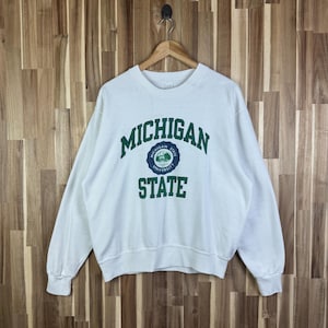 Vintage 80s Michigan State Spartans Sweatshirt Spartans Crewneck Michigan Spartans Sweater Michigan Spartans Embroidery white Large