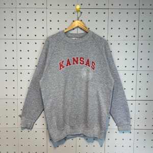Vintage 80s Kansas University Sweatshirt Kansas Crewneck Kansas Universitatis Sweater Pullover University Jayhawks Print Logo Grey XXLarge
