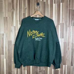 Vintage 90s Notre Dame Sweatshirt Notre Dame Crewneck Notre Dame Fighting Irish Sweater University Notre Dame Irish Green Large