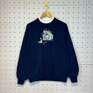 Vintage 90s Bird Sweatshirt Morning Sun Crewneck Whitetail Morning Sun Pullover Morning Sun Jumper Big Print Large Size Biru Colour