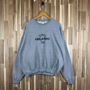 Vintage 90s Florida Orlando Usa Sweatshirt Florida Crewneck Orlando Florida Sweater Printed Spellout Gray Color XLarge
