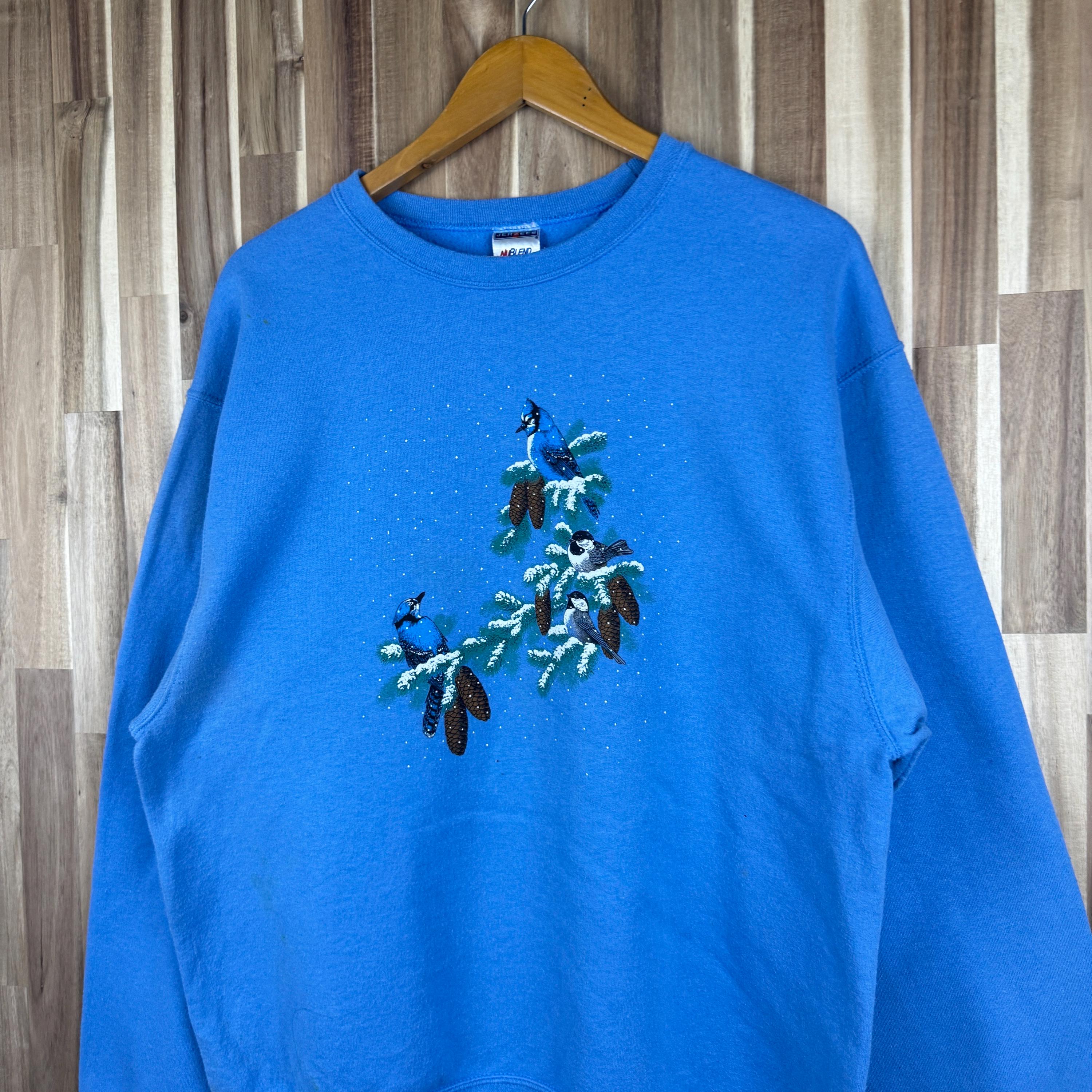 Sweat-shirt Vintage 90's - Grand-mère Oiseau - Soleil Matin - Bleu Marine - Taille M