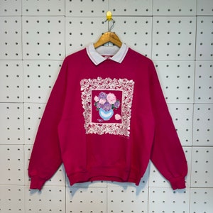 vintage des années 90 Rose ras du cou automne sweat Cracker Barrel vintage pull Sparrow vieux pays pull pull taille grande couleur rose