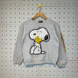 Vintage 90s Distressed Snoopy Woodstock Sweatshirt Snoopy Peanuts Sweater Pullover Cartoon Peanuts Snoopy Gray Large fit Small